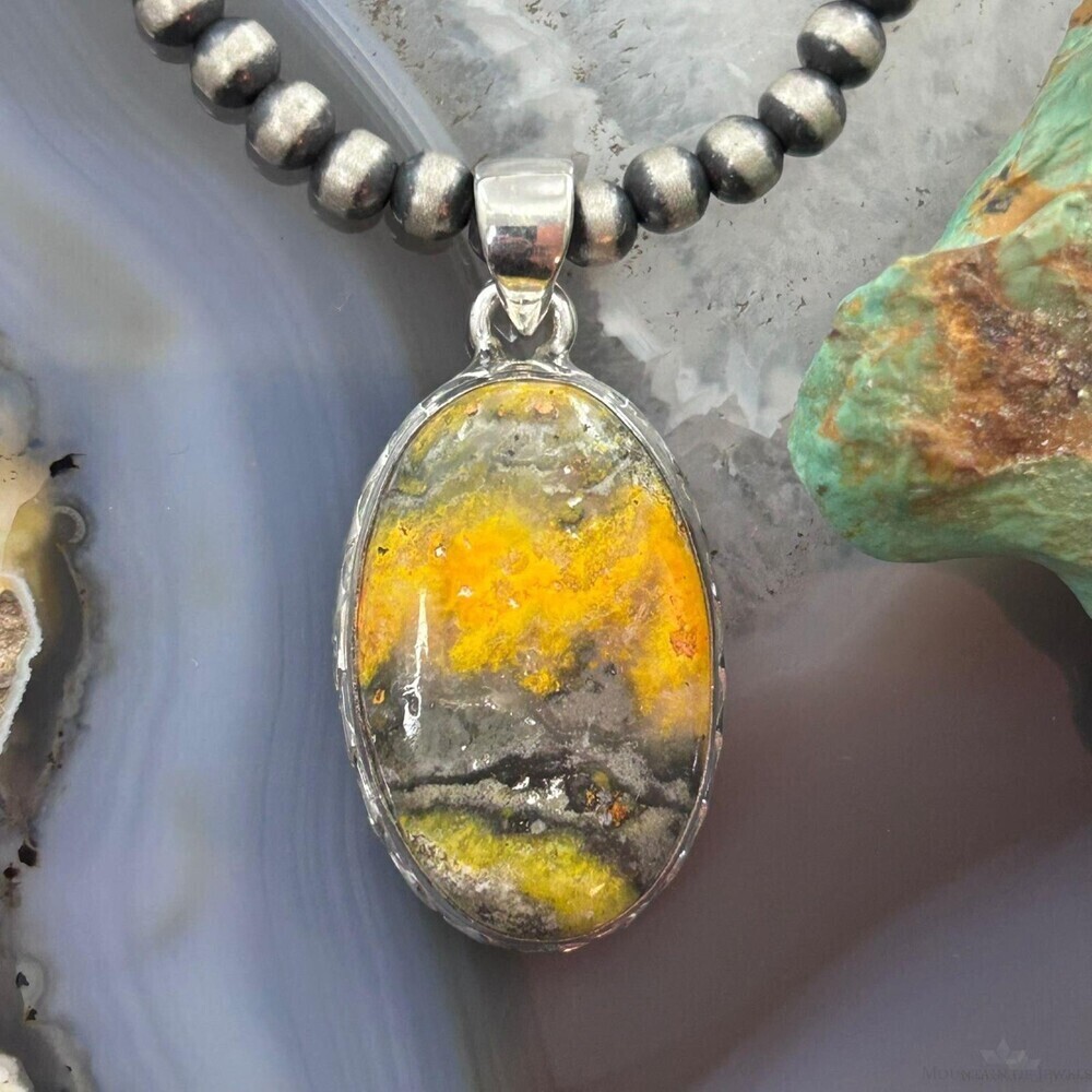 Sterling Silver Southwestern Style Oval Yellow Jasper Pendant For Women #1